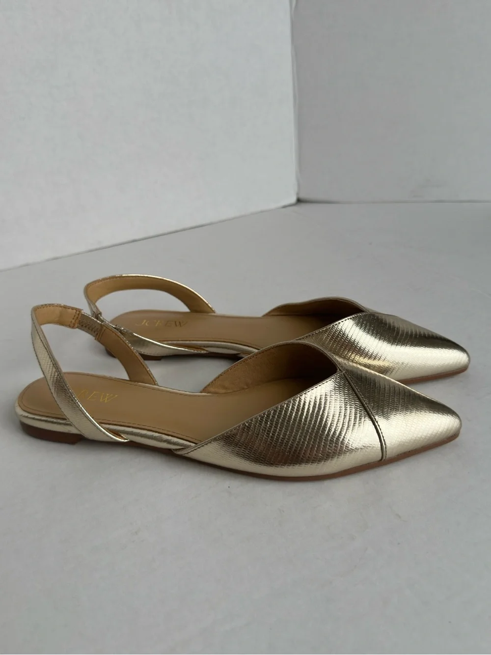 Crew Factory Metallic Gold Lizard Slingback Flats Pointed Toe Women’s 7.5